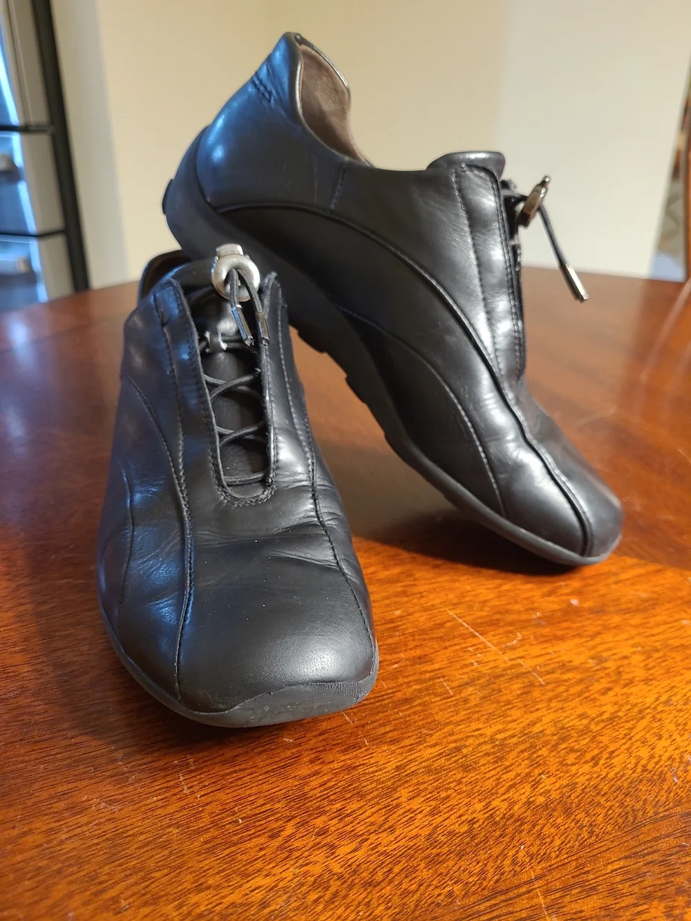 Paul Green Munchen Black Leather Toggle Slip-On Comfort Flats walking Shoes Sz 6